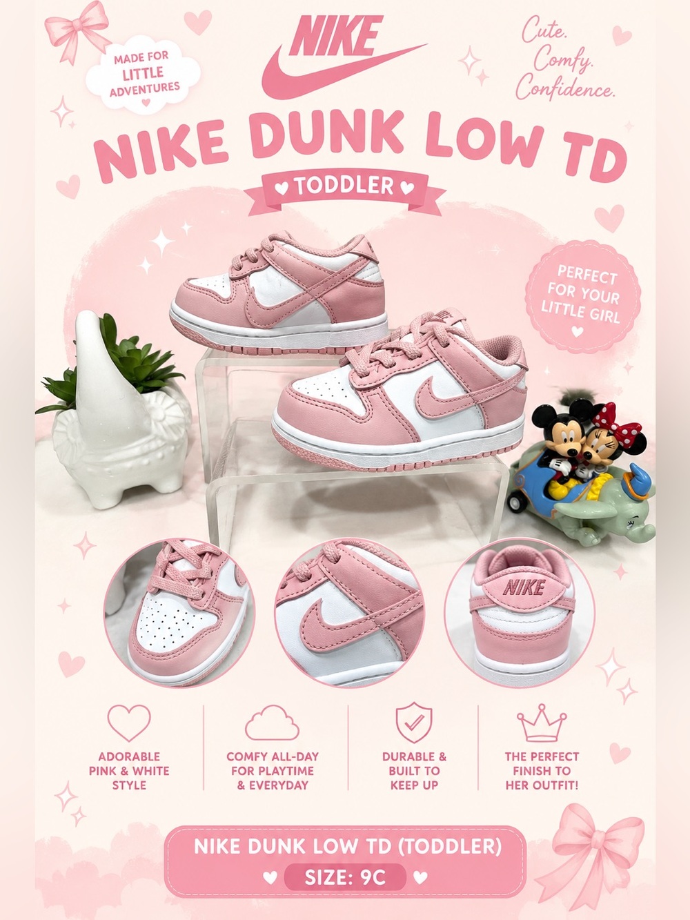 Nike Toddler Sneakers in Pink and White - Dunk Low TD Style